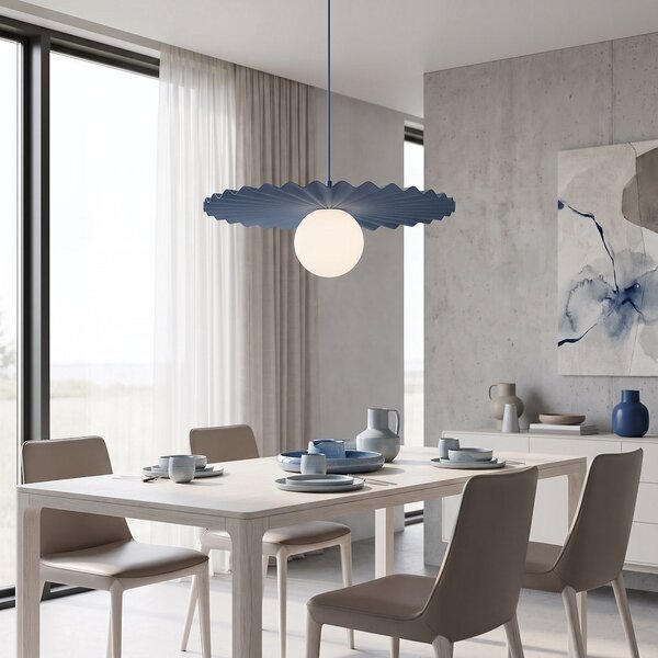 Závěsné svítidlo UMBRA 1 – tlumeně modré, bílé sklo, 1× G9, šířka 35 cm