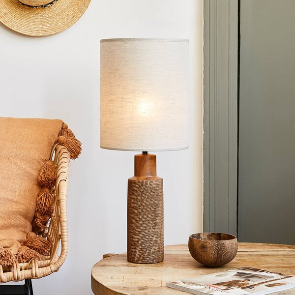COREP Stolní lampa Santal, béžová/hnědá, výška 63 cm, plátno/keramika, Bílá / opál, Obývací pokoj / jídelna, Keramika