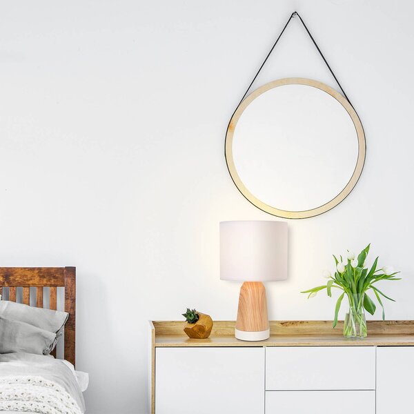 COREP Stolní lampa Baltik, bílá/světlé dřevo, výška 33 cm, kov/bavlna, Světlé dřevo, Obývací pokoj / jídelna, kov