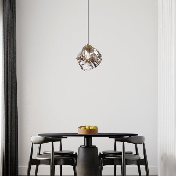 Lustr na lanku CRISTAL 1xE14/15W/230V mosaz/kouřová černá