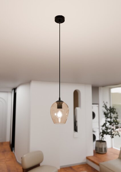 Závěsné svítidlo ISTAR 1 – černé, jantarové sklo, 1× E27, šířka 14 cm