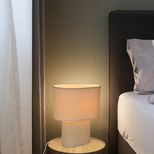 COREP Stolní lampa Santorini, slonová kost/béžová, 38 cm, plátno/keramika, Krémová / jantar, Obývací pokoj / jídelna, Keramika
