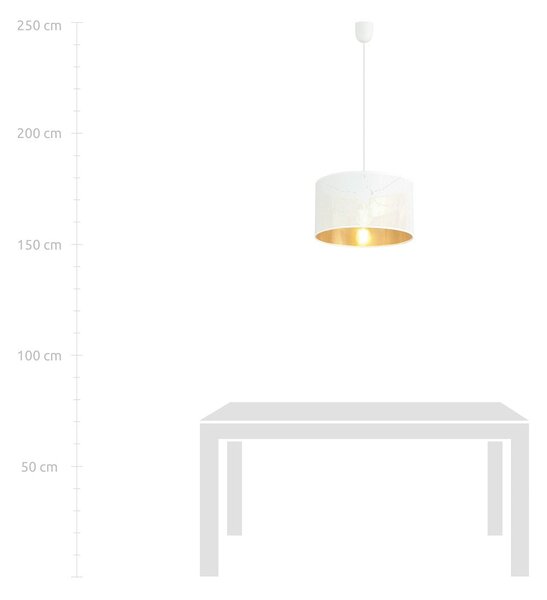 Závěsné svítidlo ASTON 1 – bílé, zlaté textilní stínidlo, 1× E27, šířka 35 cm