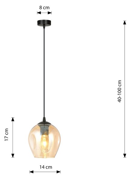 Závěsné svítidlo ISTAR 1 – černé, jantarové sklo, 1× E27, šířka 14 cm