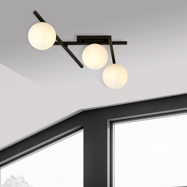 Stropní svítidlo SMART 3 – černé, opálové sklo, 3× E14, šířka 51 cm