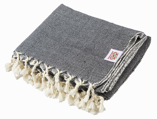 Ručně tkaná vlněná deka Nara II - černá