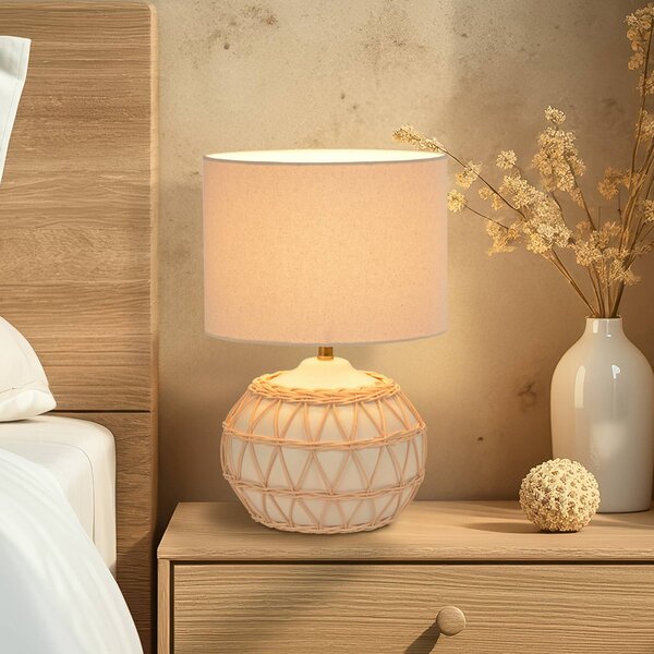 COREP Stolní lampa Cyclades, slonová kost/béžová, 35 cm, plátno/keramika, Krémová / jantar, Obývací pokoj / jídelna, Keramika