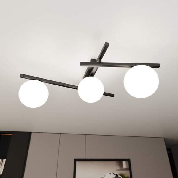 Stropní svítidlo SMART 3 – černé, opálové sklo, 3× E14, šířka 51 cm