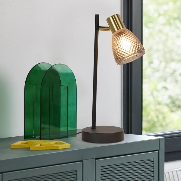 COREP Stolní lampa Giada, černá/kouřově šedá, výška 35 cm, kov/sklo, Hliník / šedá / zinek, Obývací pokoj / jídelna, kov