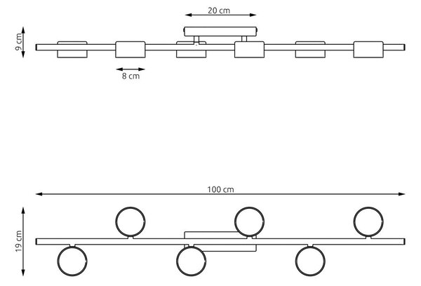 Stropní svítidlo BET 6 – černé, 6× GX53, šířka 100 cm