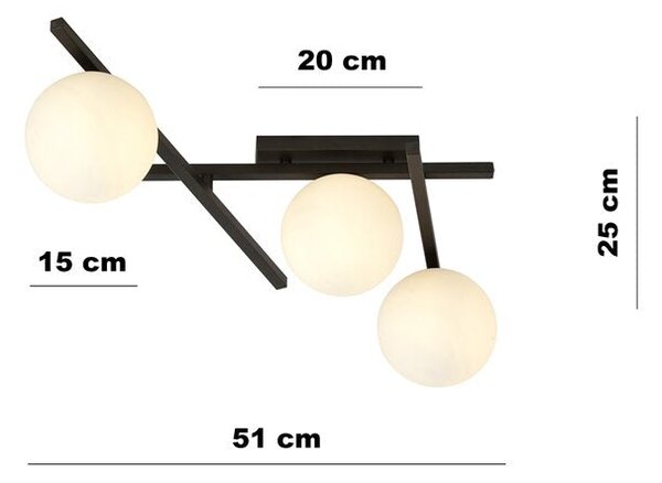 Stropní svítidlo SMART 3 – černé, opálové sklo, 3× E14, šířka 51 cm