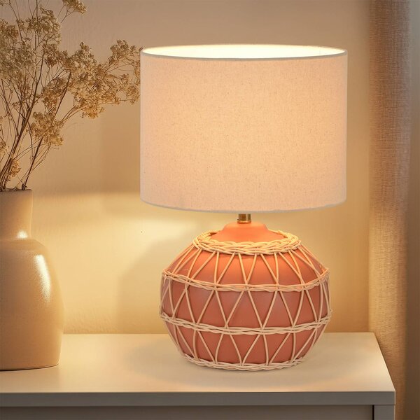 COREP Stolní lampa Cyclades, terakota/béžová, 35 cm, plátno/keramika, Terakota, Obývací pokoj / jídelna, Keramika