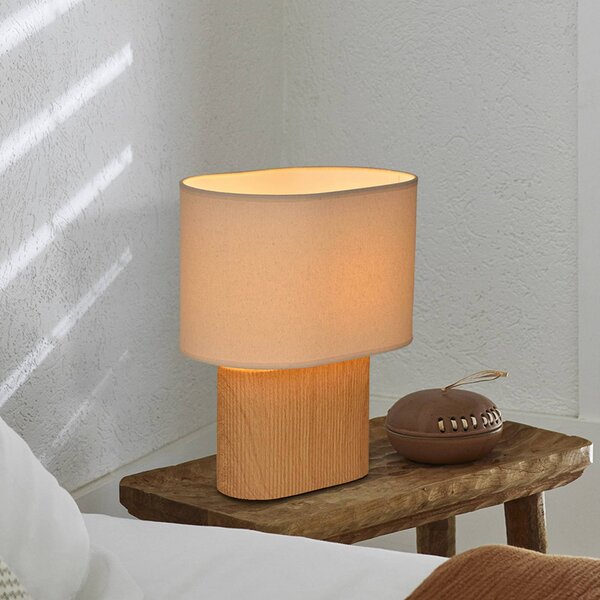 COREP Stolní lampa Santorini, světlé dřevo/béžová, 38 cm, plátno/keramika, Světlé dřevo, Obývací pokoj / jídelna, Keramika