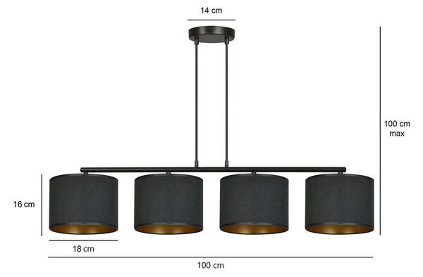Závěsné svítidlo HILDE 4 – celočerné, textilní stínidla, 4× E27, šířka 100 cm