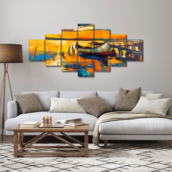 Obraz - Loďka při západu slunce (210x100 cm)
