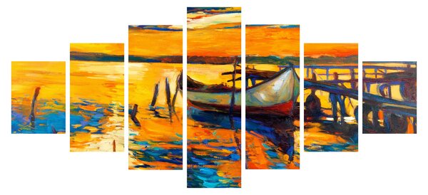 Obraz - Loďka při západu slunce (210x100 cm)