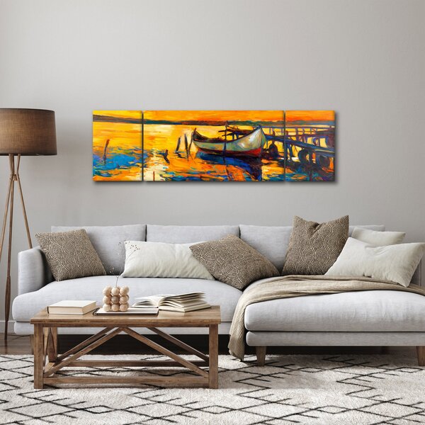 Obraz - Loďka při západu slunce (170x50 cm)