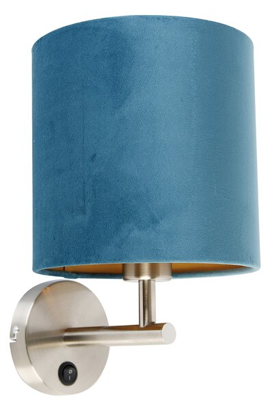 Elegantní nástěnná lampa z oceli s modrým sametovým odstínem - mat