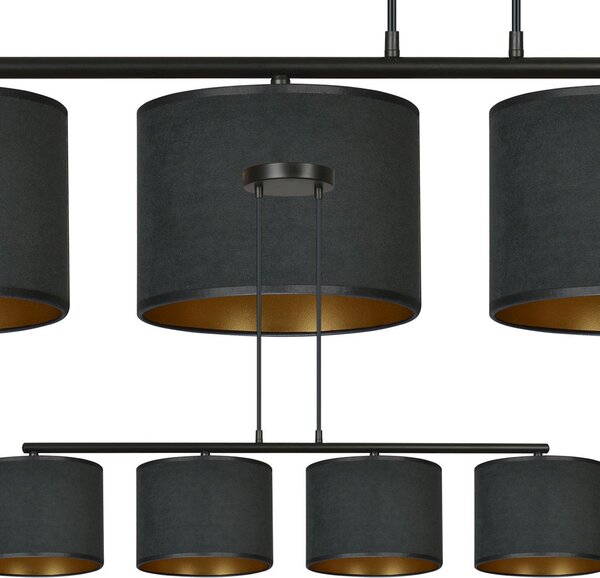 Závěsné svítidlo HILDE 4 – celočerné, textilní stínidla, 4× E27, šířka 100 cm