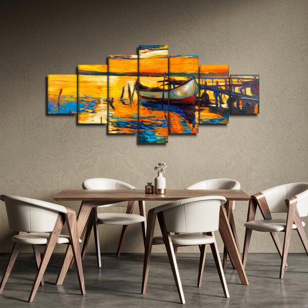 Obraz - Loďka při západu slunce (210x100 cm)