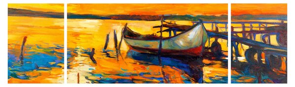 Obraz - Loďka při západu slunce (170x50 cm)