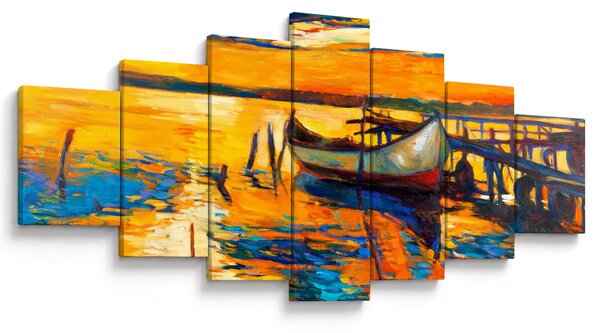 Obraz - Loďka při západu slunce (210x100 cm)
