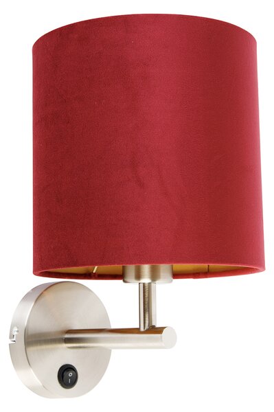 Elegantní nástěnná lampa z oceli s odstínem červeného sametu - mat