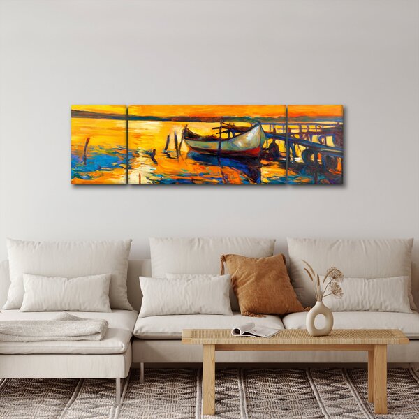 Obraz - Loďka při západu slunce (170x50 cm)