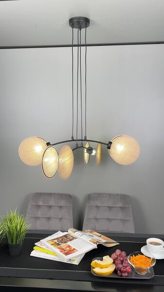 Závěsné svítidlo MOTIF 4 – černé, béžová textilní stínidla, 4× E27, šířka 70 cm