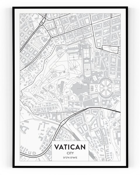 Plakát / Obraz Mapa Vatican Napnuté plátno na dřevěném rámu 50 x 70 cm
