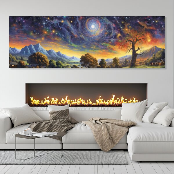 Obraz na plátně - Krajina s magickou noční oblohou FeelHappy.cz Velikost obrazu (šířka x výška): 90 x 30 cm
