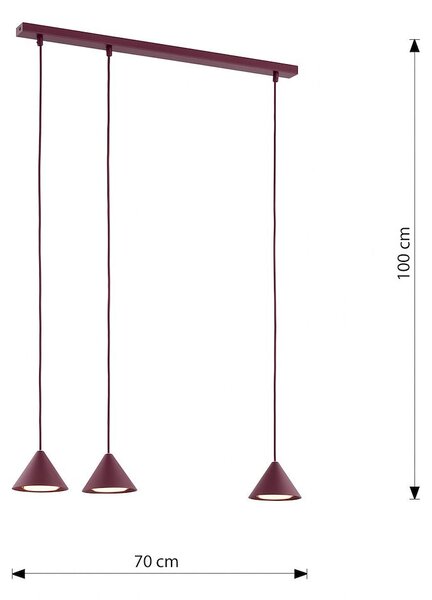 Závěsné svítidlo ELIT 3 – vínové, 3× GX53, šířka 70 cm