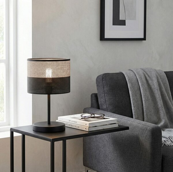 Stolní lampa KARBON LN1 – černá / šedá, textilní stínidlo, 1× E27, šířka 20 cm