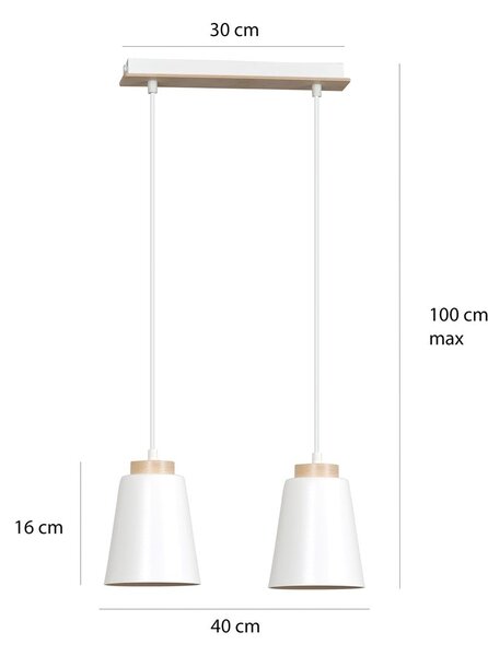 Závěsné svítidlo BOLERO 2 – bílé, 2× E27, šířka 40 cm