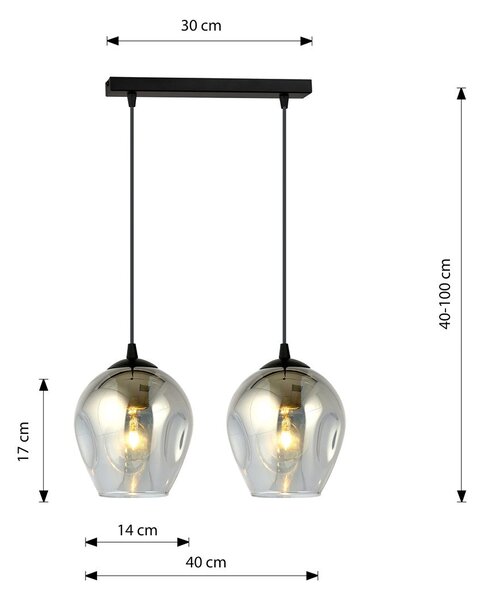 Závěsné svítidlo ISTAR 2 – černé, grafitové sklo, 2× E27, šířka 40 cm