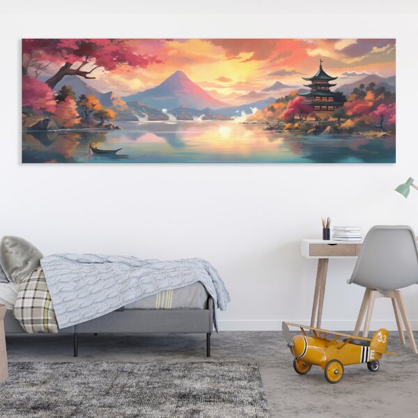 Obraz na plátně - Japonský chrám u vody FeelHappy.cz Velikost obrazu: 60 x 20 cm