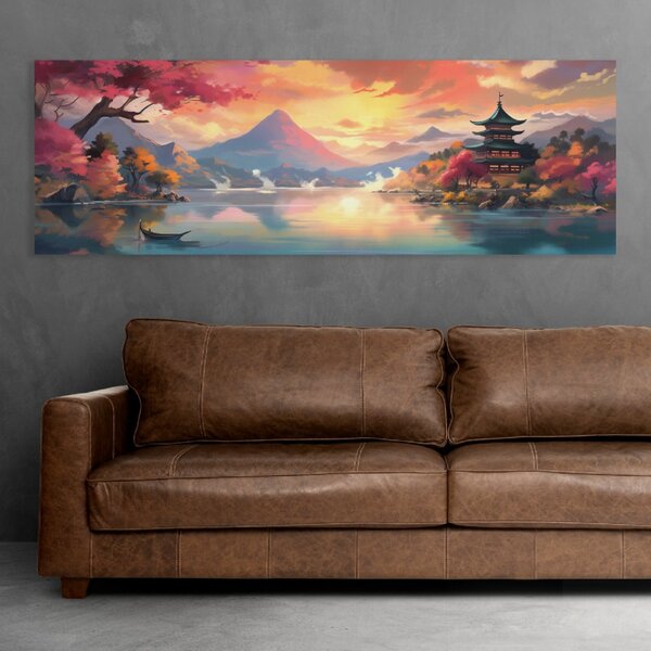 Obraz na plátně - Japonský chrám u vody FeelHappy.cz Velikost obrazu: 60 x 20 cm