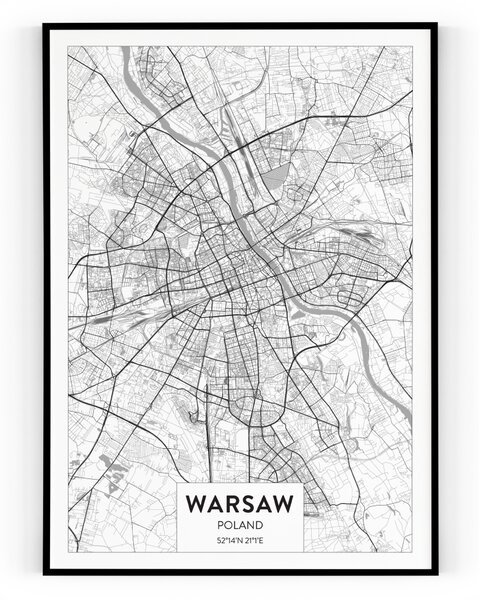 Plakát / Obraz Mapa Warsaw Pololesklý saténový papír A4 - 21 x 29,7 cm