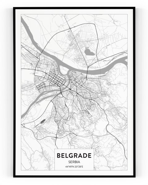 Plakát / Obraz Mapa Belgrade Napnuté plátno na dřevěném rámu 50 x 70 cm