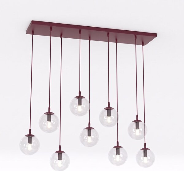 Závěsné svítidlo COSMO 9 – vínové, čiré sklo, 9× E14, šířka 102 cm