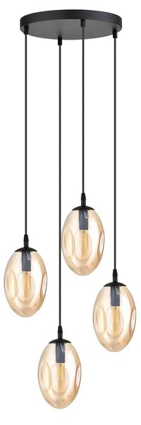 Závěsné svítidlo ASTRAL 4 PREM – černé, jantarové sklo, 4× E14, šířka 40 cm