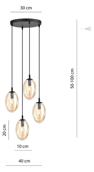 Závěsné svítidlo ASTRAL 4 PREM – černé, jantarové sklo, 4× E14, šířka 40 cm