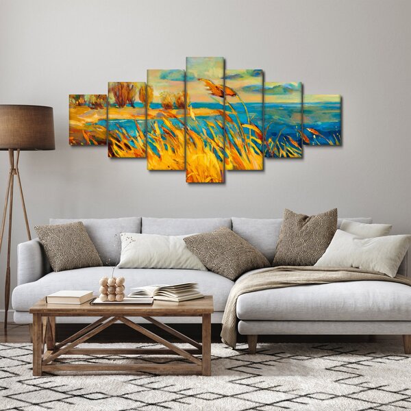 Obraz - Západající slunce nad jezerem, akrylová malba (210x100 cm)