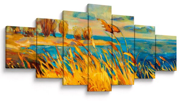Obraz - Západající slunce nad jezerem, akrylová malba (210x100 cm)