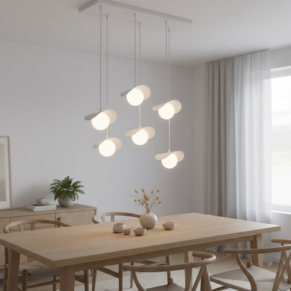 Závěsné svítidlo RITUAL 6 – celobílé, sklo, 6× G9, šířka 75 cm