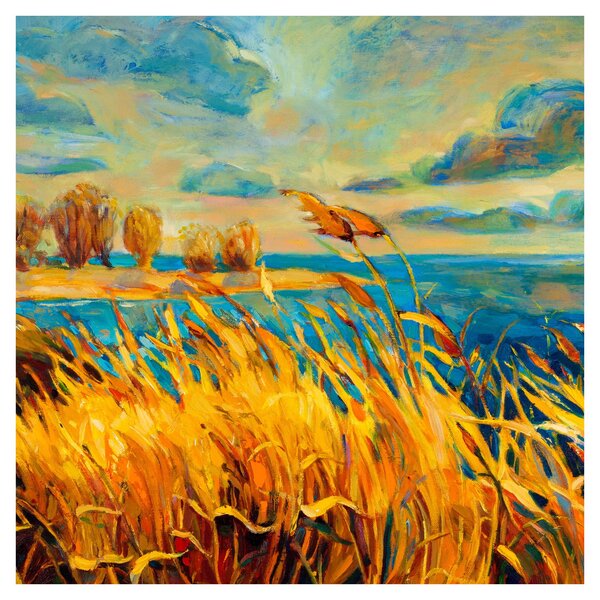 Obraz - Západající slunce nad jezerem, akrylová malba (30x30 cm)