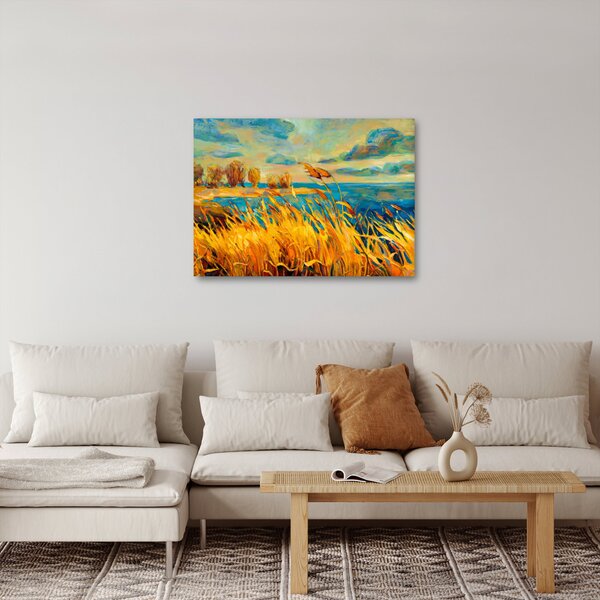 Obraz - Západající slunce nad jezerem, akrylová malba (70x50 cm)