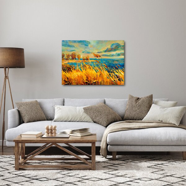 Obraz - Západající slunce nad jezerem, akrylová malba (70x50 cm)