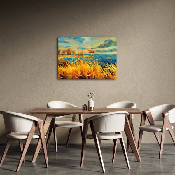 Obraz - Západající slunce nad jezerem, akrylová malba (70x50 cm)