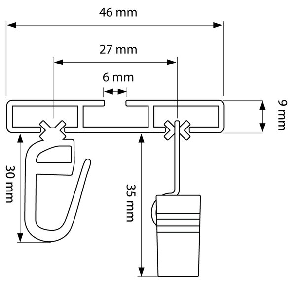 Dekodum Jednořadá hliníková stropní kolejnicová garnýž bílá Délka: 150 cm, Typ přichycení: žabky